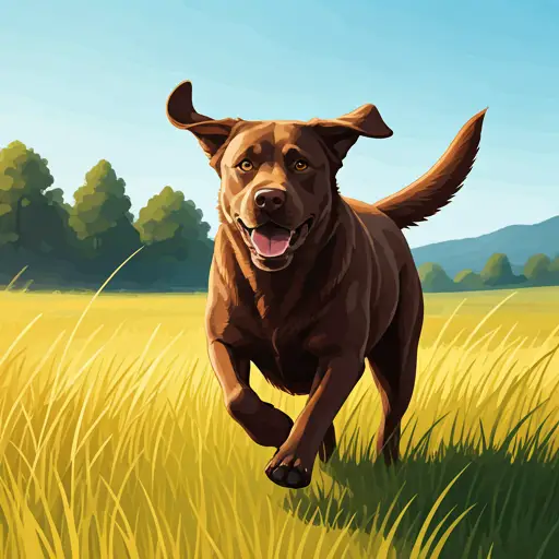 Labrador biegnący przez łąkę
